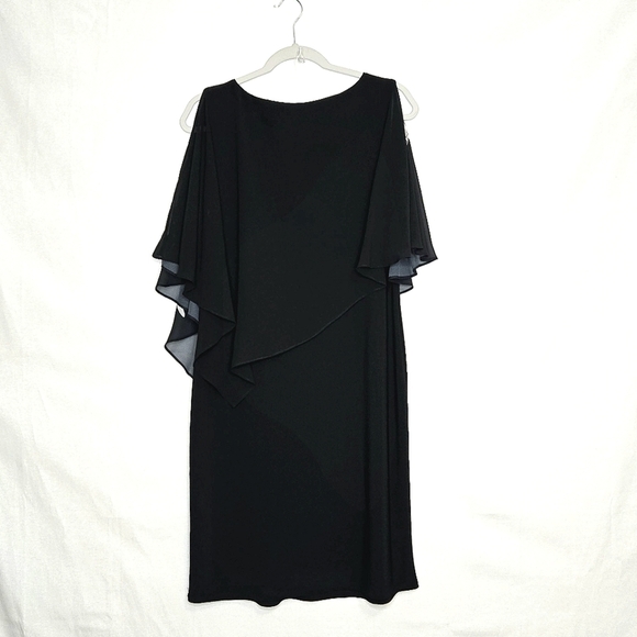 Wallis dress. Black floral, cold shoulder, scarf overlay.  Size 10. - Picture 2 of 13